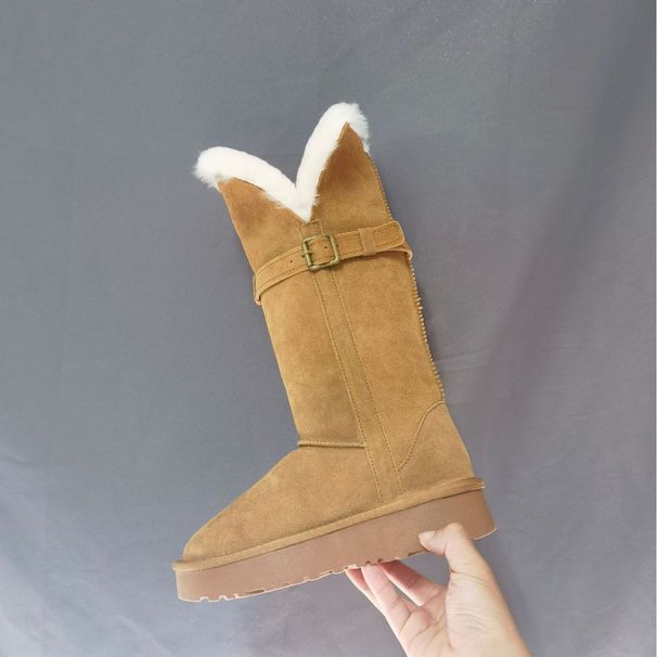 Northeast Snow Boots For Women Winter New Style Fleece-Lined Thickened High Tube Cotton One-Word Buckle Thick Sole Furry_vogvips.com