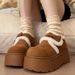 Thick Soled Cotton Shoes With Plush Sponge Cake, Women's Winter Outerwear, Retro Warm Fur Shoes, Snow Boots_vogvips.com