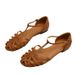 Roman Woven For Women 2024 New Summer Fashion One-Strap Flat French Retro Low Heel Hollow Sandals_vogvips.com