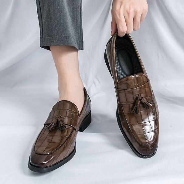 New Fashion Men's British Black Business Casual Loafer Shoes Daily Driving Office Leather Shoes One Foot Pedal Lazy Brown Banquet Dress Wedding Men's_vogvips.com