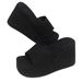 European And American Foreign Trade Thick-Soled Wedge Slide For Women, Cross-Border High Heel Solid Color Fabric Beach_vogvips.com