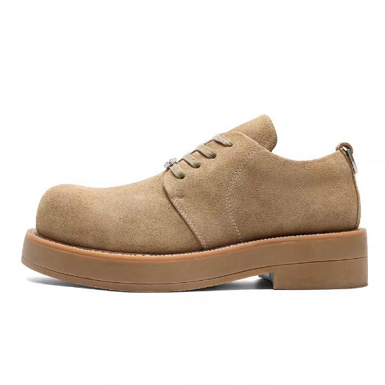 Men's Derby Shoes Genuine Leather Mickey Mouse Head Design Chunky Sole Low-Cut Boots Round Toe Fashion Casual Shoes_vogvips.com