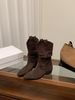 Chunky-heeled Suede Mid-calf Knight Boots For Women, Slim Short Boots For Autumn And Winter 25_vogvips.com