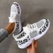 Cross-border Plus-size Casual Sports Shoes, New Style, Fly-knit Leopard Print, Round Toe, Lace-up, Flat-soled,_vogvips.com