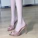 Champagne Lace Heeled Sandals For Women - Elegant Pointed Toe Satin Mule With 8cm Stiletto & Rubber Sole | Minimalist Bridal Summer Shoes_vogvips.com