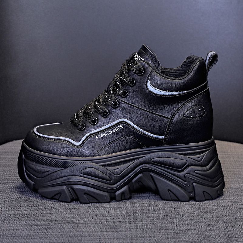 Women's Martin With Hidden Height Increase 8cm, Short Boots For Petite Women, British Style, 2023 Autumn Winter New_vogvips.com