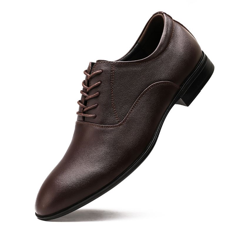 Men's Shoes Large Size Solid Color Elegant Men's Pointed Formal Wear Small White Leather Shoes Lace-up Single Shoes_vogvips.com