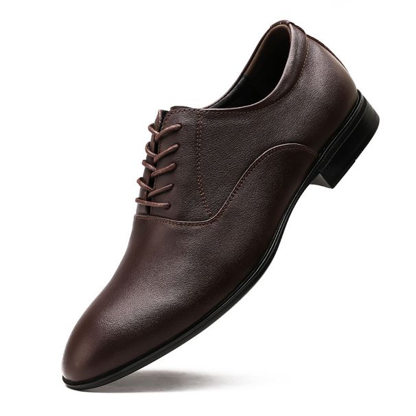 Men's Shoes Large Size Solid Color Elegant Men's Pointed Formal Wear Small White Leather Shoes Lace-up Single Shoes_vogvips.com