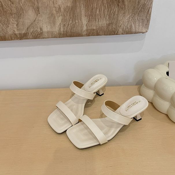 Women's French Style High End Square Toe Flip Flops Summer 2026 Versatile Comfortable Simple Chunky Heel Height Increasing Sandals_vogvips.com