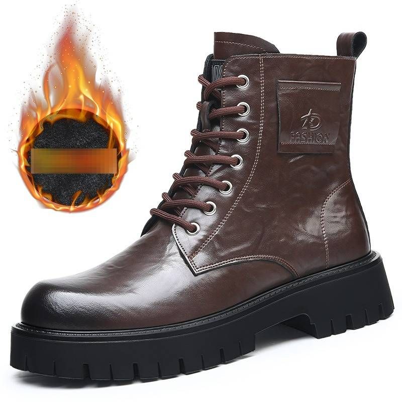 Men's Shoes 2025 Winter New Mid Length Workwear British Style Leather Boots Men's Plus Velvet Warm Cotton Boots_vogvips.com