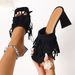 European And American Sexy Shoes With Tassels, Square Toe, Holiday Party High Heels, Bohemian Western Chunky Heel_vogvips.com