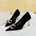 1818-K77 Banquet High Heels Shallow Mouth Pointed Xishi Suede Water Diamond Buckle Bow Single Shoes Women's_vogvips.com