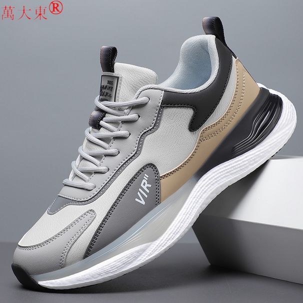 New Leather Sneakers Breathable Mesh Lightweight Thick Sole NNew-Slip Casual Men's New Shoes_vogvips.com