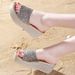 2025 Summer New Flat Sandals Women's Thick Sole High Heel Fish Mouth Sequin Slippers Factory Goods Direct_vogvips.com