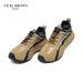 VICKI BROWN Men's Brown Color Block Leather Sneakers, Comfort Cushioned Non Slip Outdoor Casual Walking Shoes_vogvips.com