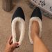 Women's Pointed Toe Warm Cotton Shoes Fleece Lined Flat Shallow Mouth Plus Size Autumn_vogvips.com