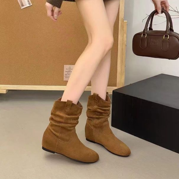 2026 Vintage Slouchy Short For Women Autumn Winter New Fashion Versatile Casual Wrinkled Western Cowboy Boots_vogvips.com