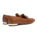 Women' Brown Leather Loafer With Gold Lock Detail Square Toe Low Heel Penny Caual Office Slip-On Dre Shoe For_vogvips.com