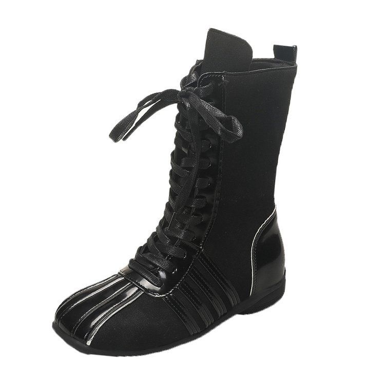 Women Boxing Boots Korean Niche Sport Style Martin For Women 2025 Autumn Winter Brown Boxing Shoe Genuine Leather Lace-Up Flat Short_vogvips.com