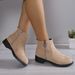 2024 Autumn Winter New Large Size Britih Style Chunky Heel Suede Women' Metal Round Buckle Side Zipper Warm Short_vogvips.com