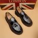 Business Casual Men's Tassel Thick Sole Trendy Shoes Shiny Leather Hairstylist Loafers_vogvips.com