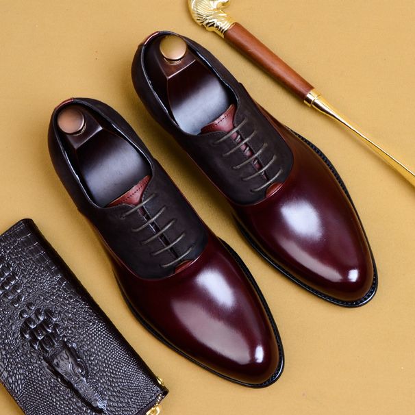 Genuine Cow Leather Brogue Wedding Business Men Casual Flats Vintage Handmade Oxford Shoes For Men Black Burgundy 2024_vogvips.com