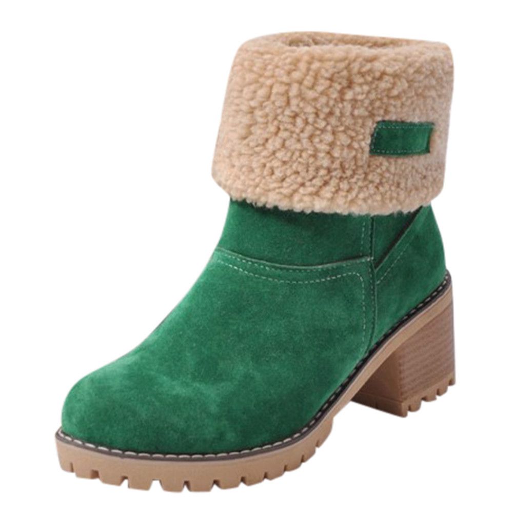 Women's Winter Boots Mid Calf Faux Fur Lined Slip Resistant Chunky Heel Snow Boots For Women Fashion Round Toe Side Zipper_vogvips.com
