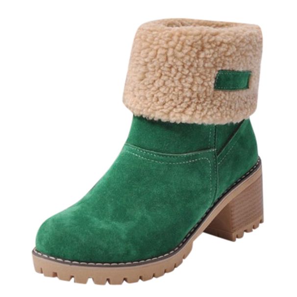 Women's Winter Boots Mid Calf Faux Fur Lined Slip Resistant Chunky Heel Snow Boots For Women Fashion Round Toe Side Zipper_vogvips.com
