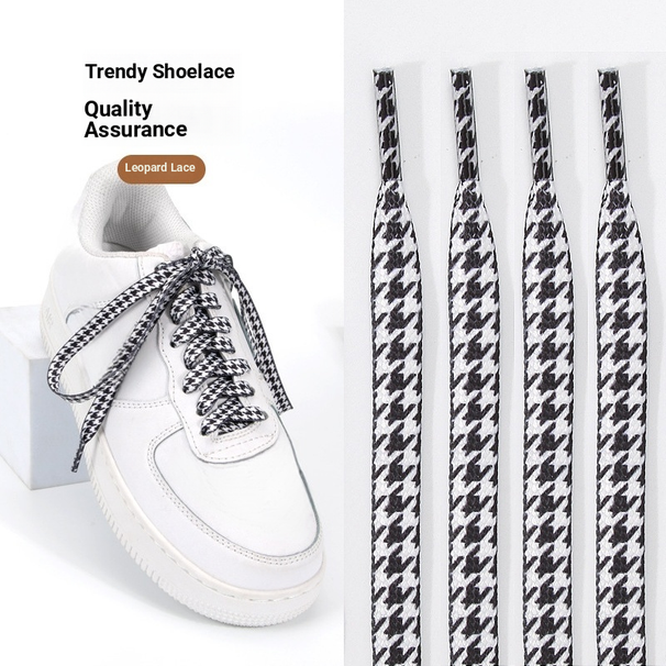 Houndstooth Canvas Sneakers – Classic Black & White Slip-On Flats With Striped Laces (Unisex, All-Season, 5 Lengths)_vogvips.com