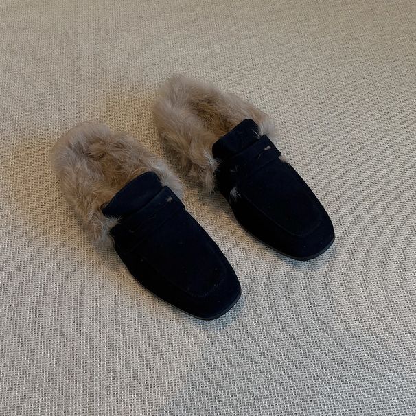 Slack One Pedal Square Head Loafer Bag Head Shoes Women's Plush Shoes_vogvips.com