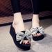 Shanjiao 6cm Thick Sole Women's Beach One-Word Slippers Summer Fashion Outdoor Cute Bowknot Sandals_vogvips.com