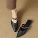 2025 Summer Women's Chain Strap Pointed Toe Low Heel Flat Sandals For Outdoor Wear, Woven Closed-Toe Mule Slippers_vogvips.com