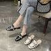 Bow Detail Square-Toe Mule Sandals For Women - Chunky Mid-Heel Slides With Vintage Style_vogvips.com