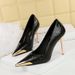3739-21 Thin Shallow Mouth Metal Pointed Burst Pattern Women's Banquet High Heels Single Shoes_vogvips.com