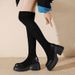 Black Suede Stretch For Women 2025 Winter New Thick Sole Chunky Heel Over-the-Knee Slim Sock Long Boots_vogvips.com
