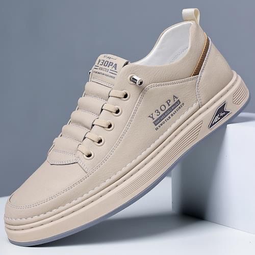 Men's White Breathable Platform Sneakers Casual Fashion Thick Sole Lace-up Board Shoes Comfortable Lightweight Trendy Non-slip_vogvips.com