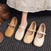 Spring Women's Shoes Four Seasons Single Shoes Soft Sole One-word Buckle Splicing Breathable Medium And Old Thick Heel Doudou Shoes_vogvips.com