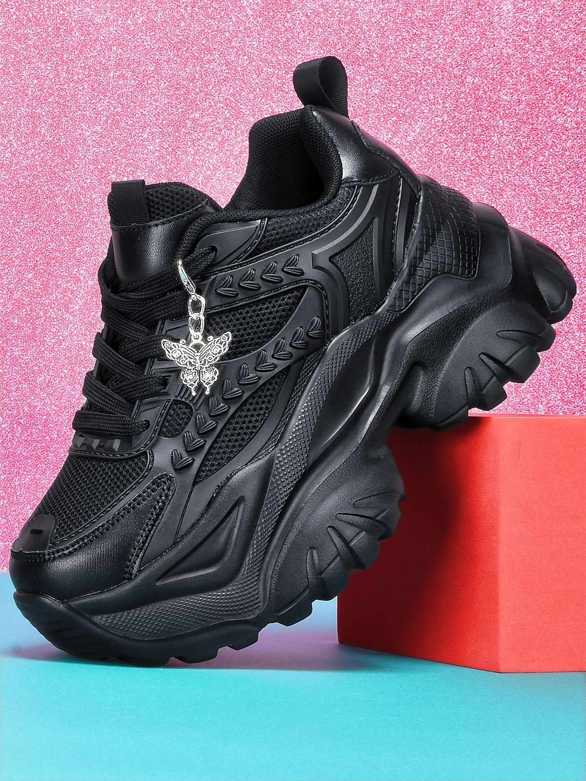 Lightweight 7cm Height-Increasing Fashion Casual With Silver Butterfly Decoration And Chain Accessory, High Platform_vogvips.com