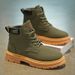 1-Pair MAINALUN Men's & Women's Heavy-Duty All-Terrain High-Top - PU/Fabric Upper, Beige/Tan Lace-Up Ankle/Boot Boots_vogvips.com