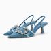 2025 Autumn New Women's Shoes: Sea Blue Summer French Style Butterfly Decor Versatile High Heel Pointed Toe Sandals_vogvips.com