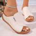 Large Size Women's Casual Slippers Thick Soled Fish Mouth Wedge Heeled Wide Striped Simple Fashionable Slip-On Shoes_vogvips.com