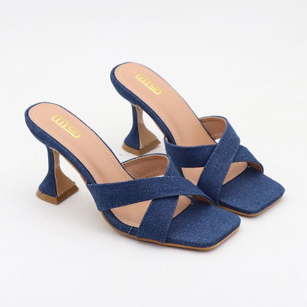 Women's Shoes Summer New Women's Denim Knot High Heels, Fashionable Stiletto Heels, Sexy And Versatile Outerwear Slippers_vogvips.com