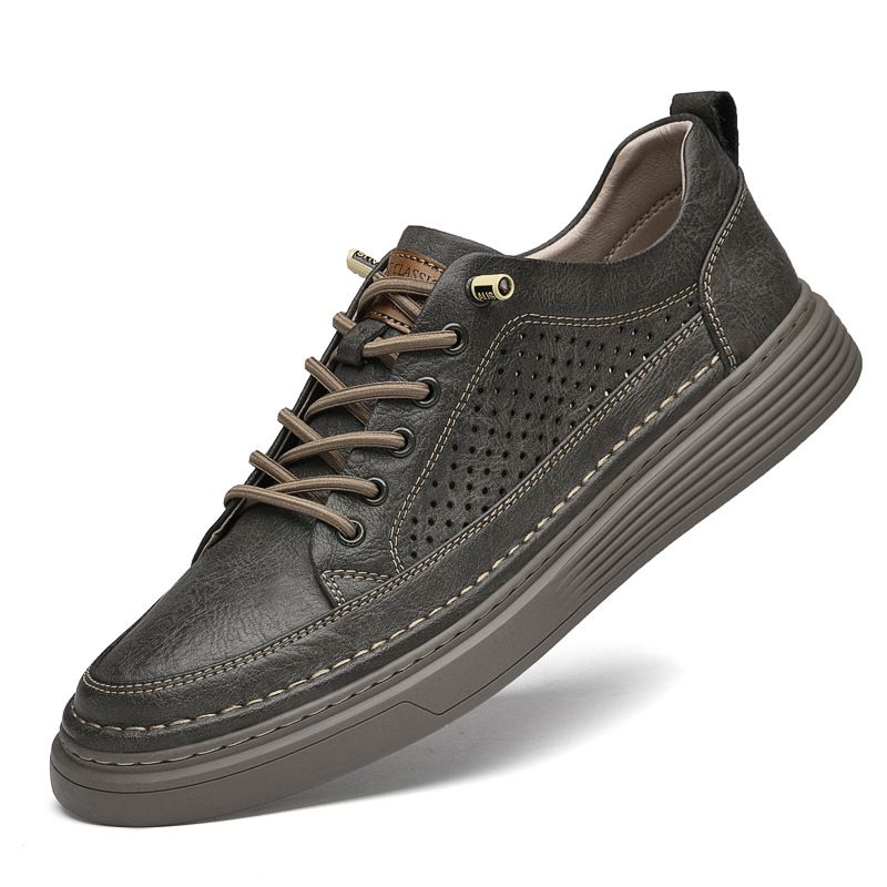 Men's Shoes Two Cowhide Board Shoes Men's Hollow And Breathable Retro Tooling Shoes Men's Casual Shoes_vogvips.com