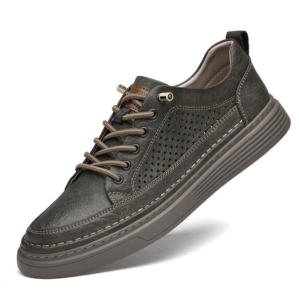 Men's Shoes Two Cowhide Board Shoes Men's Hollow And Breathable Retro Tooling Shoes Men's Casual Shoes_vogvips.com