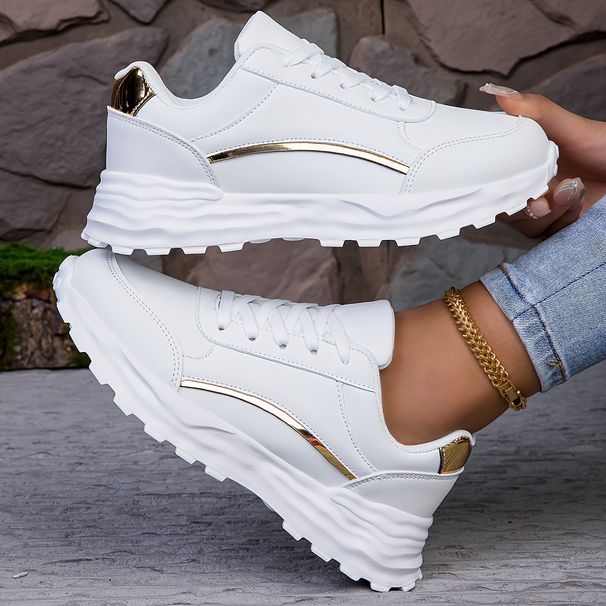 Women's Solid Color Casual Sneaker, Lace-up Lightweight Soft Sole Walking Shoes, Low-Top Comfortable Training Shoes_vogvips.com