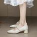 High Heeled For Women 2025 New Summer Daily Outfit With Thick Heel Skirt Bridesmaid Pearl Square Toe Mary Jane Single_vogvips.com