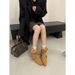 Korean-Style New Niche Design Retro French Short Small Square Toe Western Boots, Suede Mid-Calf Women's Boots_vogvips.com
