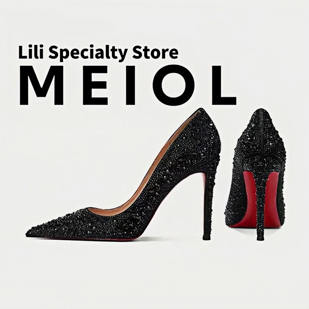 Same Style High Heels Spring Autumn Winter New Fashion Versatile Rhinestone Pointed Toe Single Red Sole Thin Heel Casual_vogvips.com
