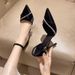 New Black Pointed-toe Strappy Stiletto High-heeled Women's Low-heeled Shoes With Rhinestones, 9.5cm, Hollow Single Shoe, Sexy Style Sandals_vogvips.com