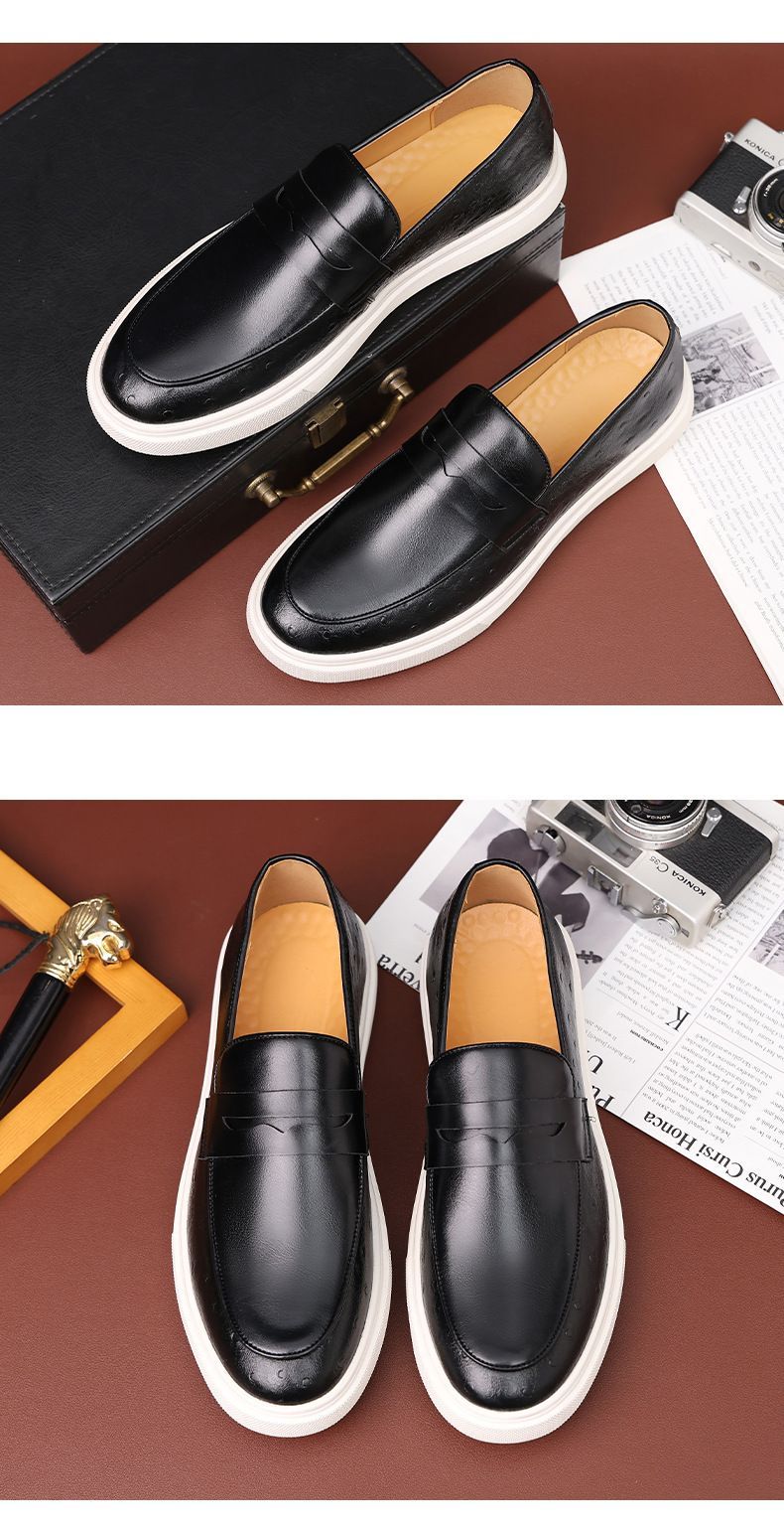 Mens Brown Leather Penny Loafers Shock Absorbing With White Rubber Sole_vogvips.com